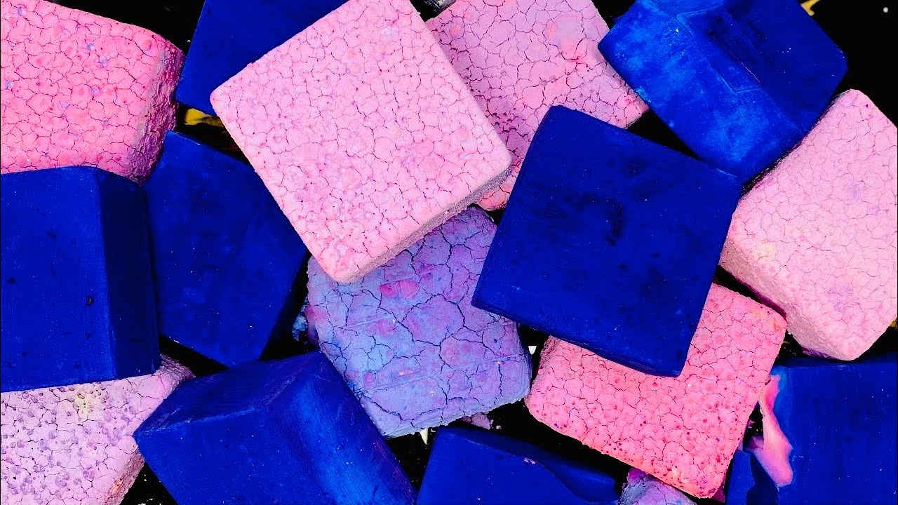 Blue and Pink Pasted and Dyed Blocks  | Gym Chalk ASMR | Pebbles Play
