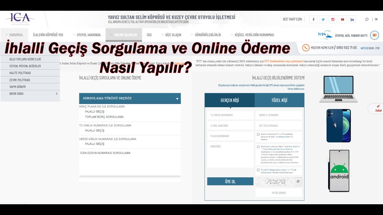 Yavuz Sultan Selim Koprusu Kuzey Cevre Otoyolu Ihlalli Gecis Sorgulama Ve Online Odeme Web Mobil Youtube