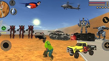 Vegas Crime Simulator (Vegas Hero Fight Robot Car Machine) Army Destroy Iron Tanks - Gameplay HD