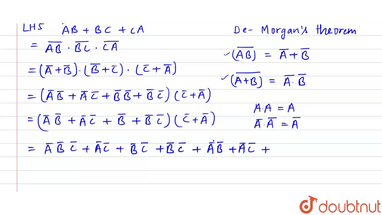 Prove The Following Boolean Relations Bar Ab Ca Bar A Bar B Bar B Bar C Youtube