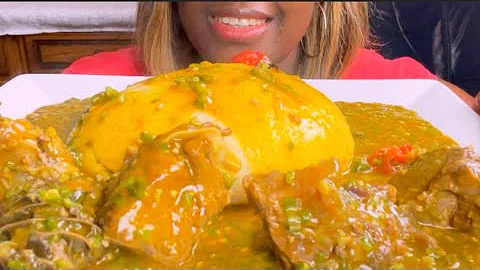 Asmr Cow meats +Assorted Okra Soup with Fufu mukbang bang /speed eating sounds/Eating Show