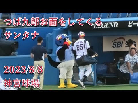つば九郎お面をしてくるサンタナw 2023/8/8