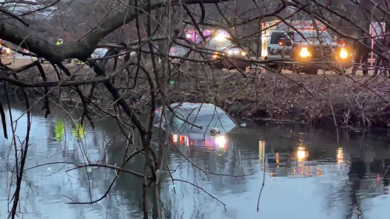 Car in the river by Crestwood Metro North Train Station
