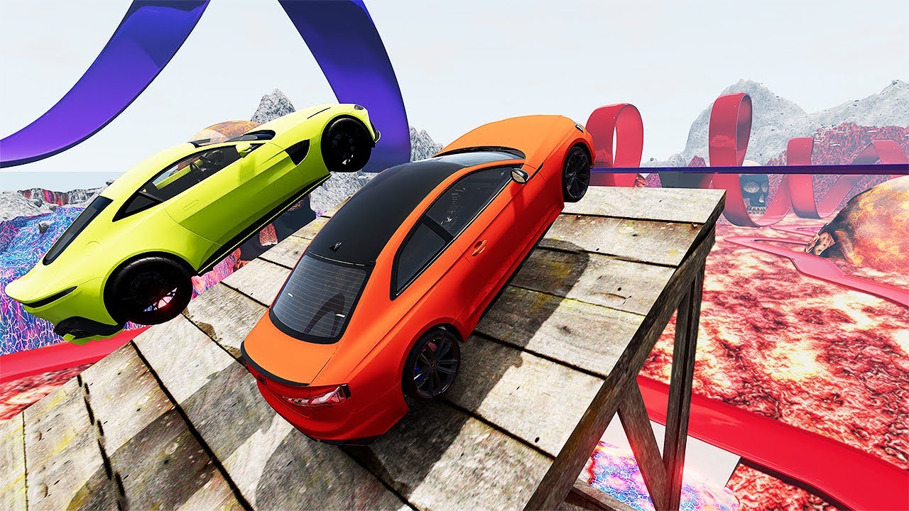 Cars VS LAVA Ramp Jumping Test #7 BeamNG Drive