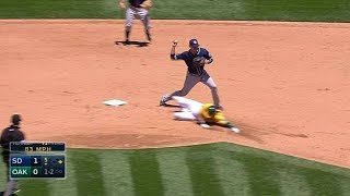 SD@OAK: Kennedy, Barmes combine to turn a double play