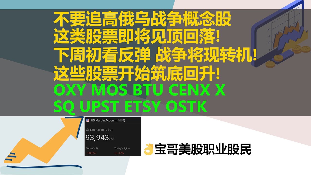不要追高俄乌战争概念股，这类股票即将见顶回落！美股下周初看反弹，战争将现转机！这些股票开始筑底回升! OXY MOS BTU CENX X SQ  UPST ETSY OSTK！03062022