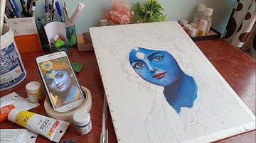 (part 2) lord Krishna 🙏| acrylic Canvas board | Full tutorial video | #art #canvaspainting #trending