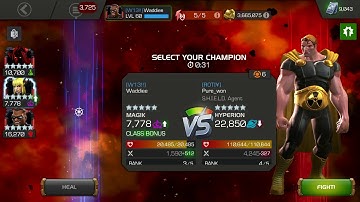 Alliance War MAGIC vs rank 4/55 Hyperion on node 30 (all or nothing). Marvel Contest Of Champions