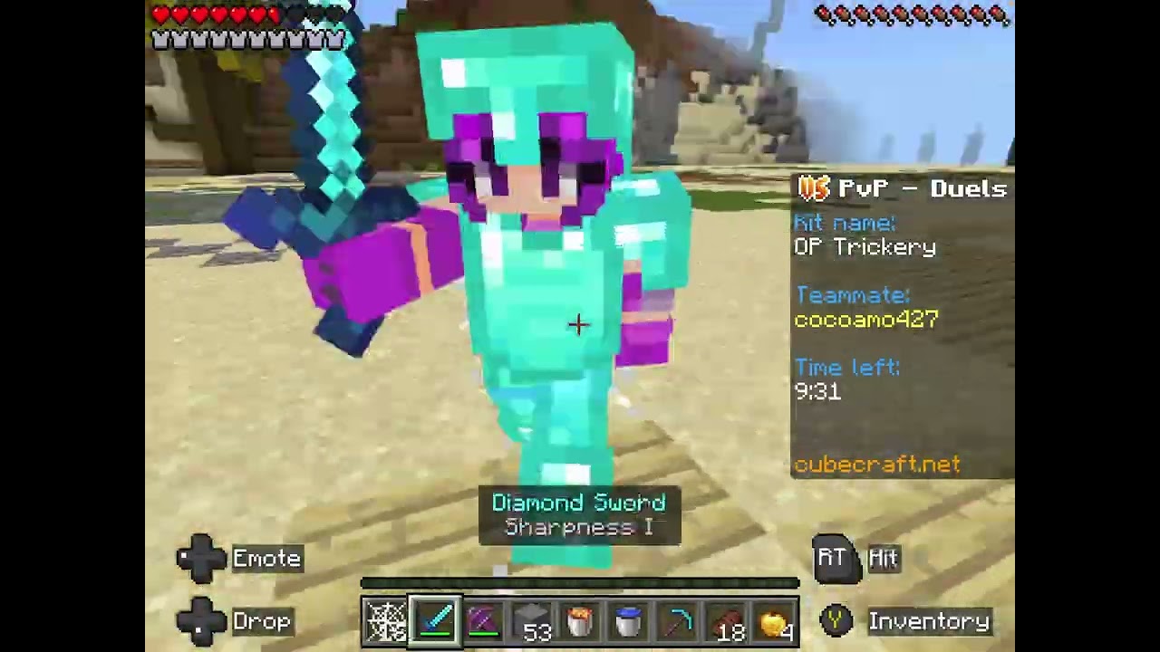 Playing Cubecraft duels with my friend 