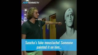 Who painted fake moustache on Alexander Zverev - Dominic Thiem or Stefanos Tsitsipas Information