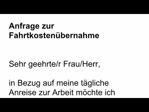 Пример письма с просьбой о оплате проездного работодателю.Anfrage zur Fahrtkostenübernahme