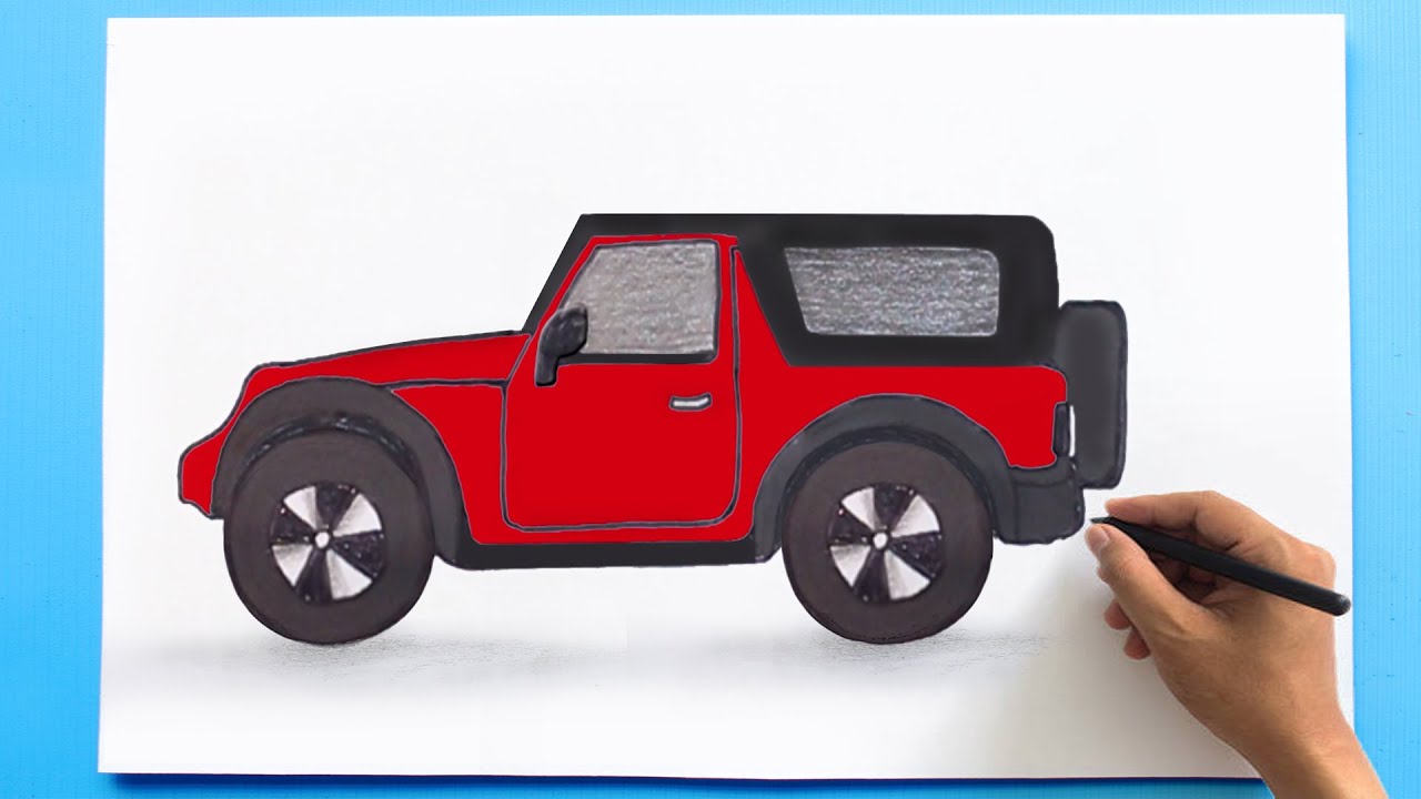 Red Jeep Car Drawing 🚙