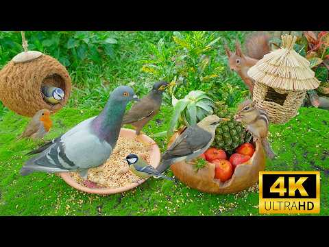 🐦 Cat TV 😺 Hungry Birds and Playful Squirrels Enjoy an Amazing Nature Buffet 🌰 4K HDR 60FPS