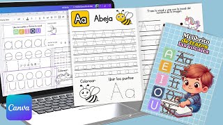 How to make your own step-by-step VOWEL TRACING EDUCATIONAL BOOK VERY easily with FREE CANVA