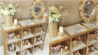 DIY FURNITURE TRANSFORMATION!!! USING DOLLAR TREE MIRRORS & MARBLE CONTACT  PAPER 