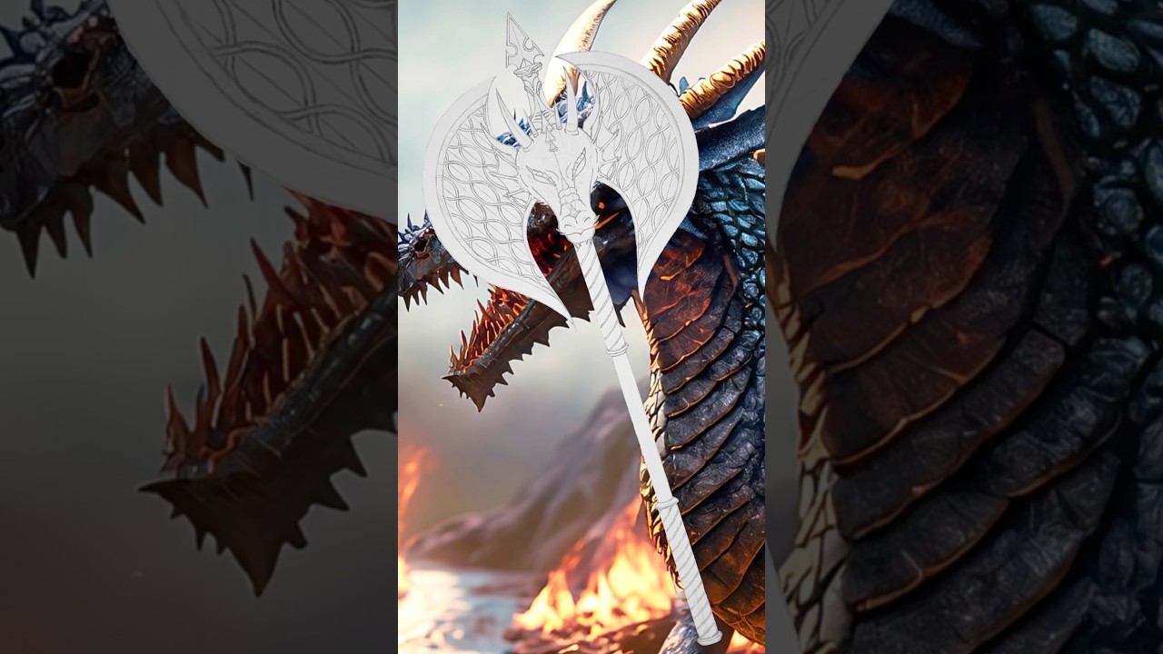 Drawing a Double Edged Dragon Axe! 
