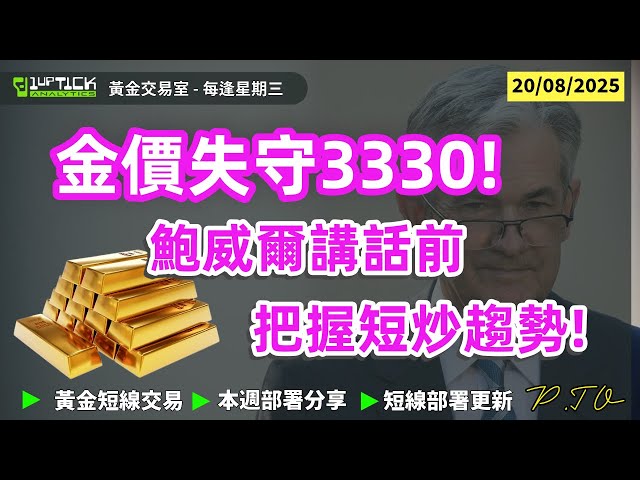 🔥【金市操作】金價昨晚失守3330防線!短線目標如何部署?鮑威爾Jackson Hole講話前必看!