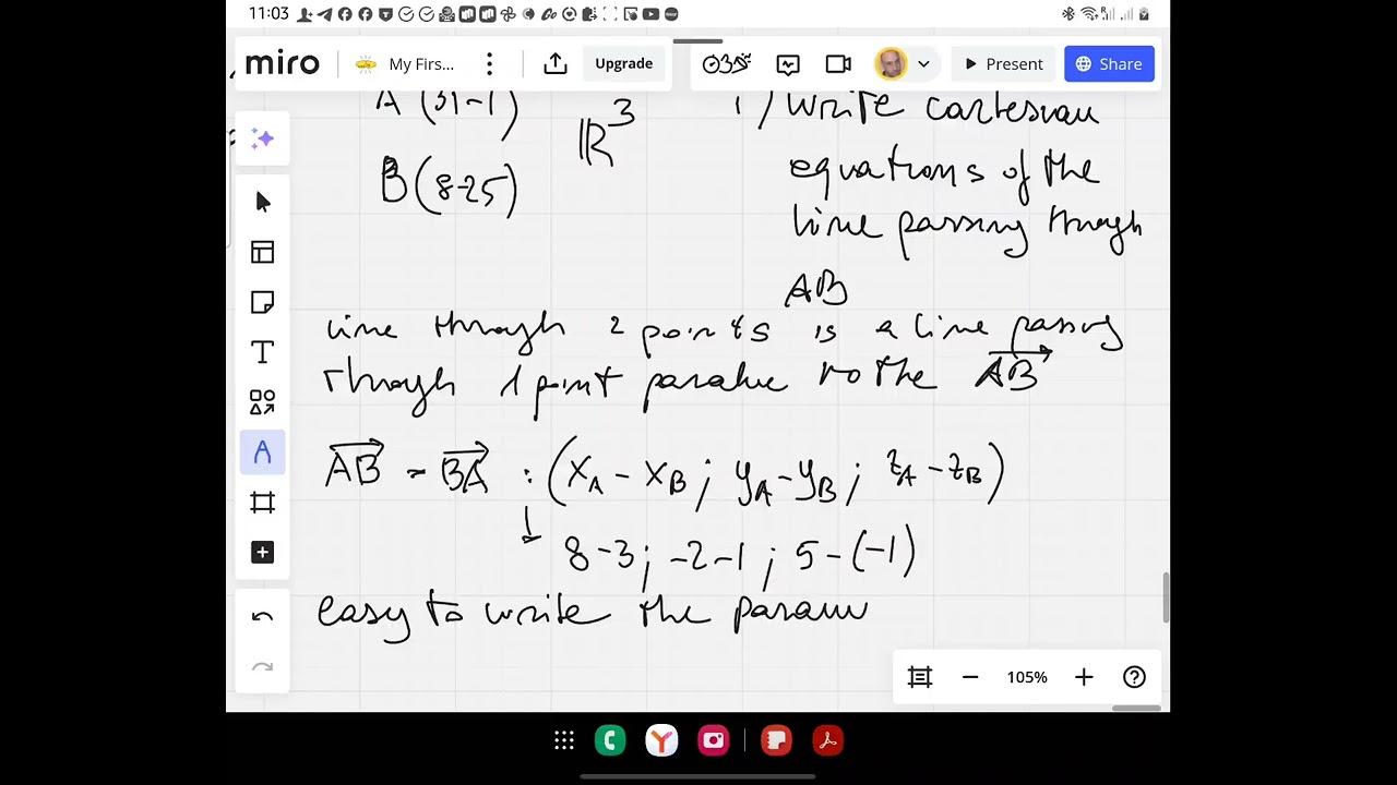 Line through two points in 3d. Parametric and vectorial form