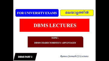 DBMS Characteristics(Malayalam)- DBMS  lecture 2