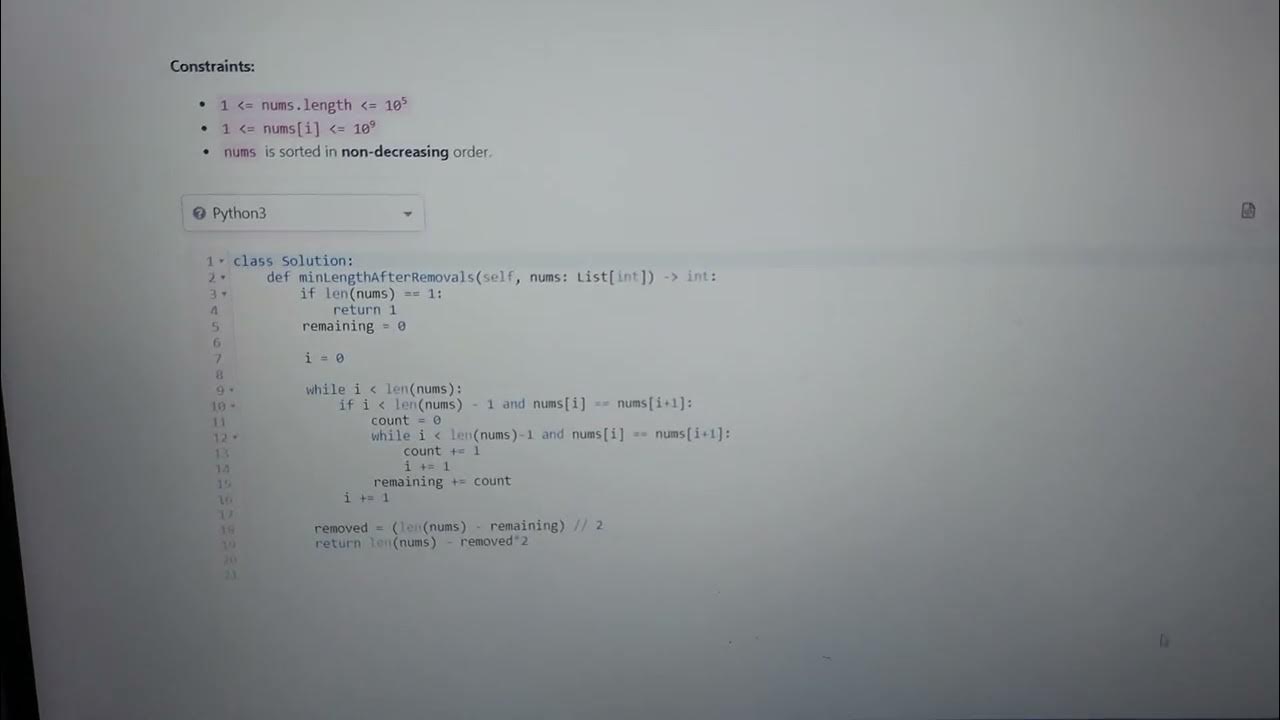 minimum array length pairs removals #leetcodechallenge #leetcode # ...