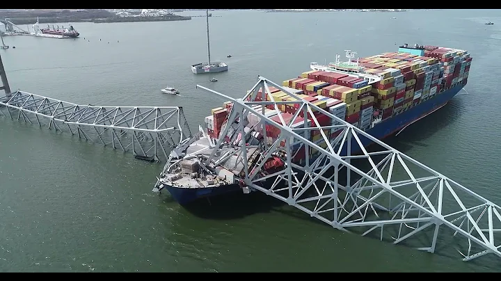 NTSB B-Roll - Aerial Imagery of Francis Scott Key Bridge and Cargo Ship Dali