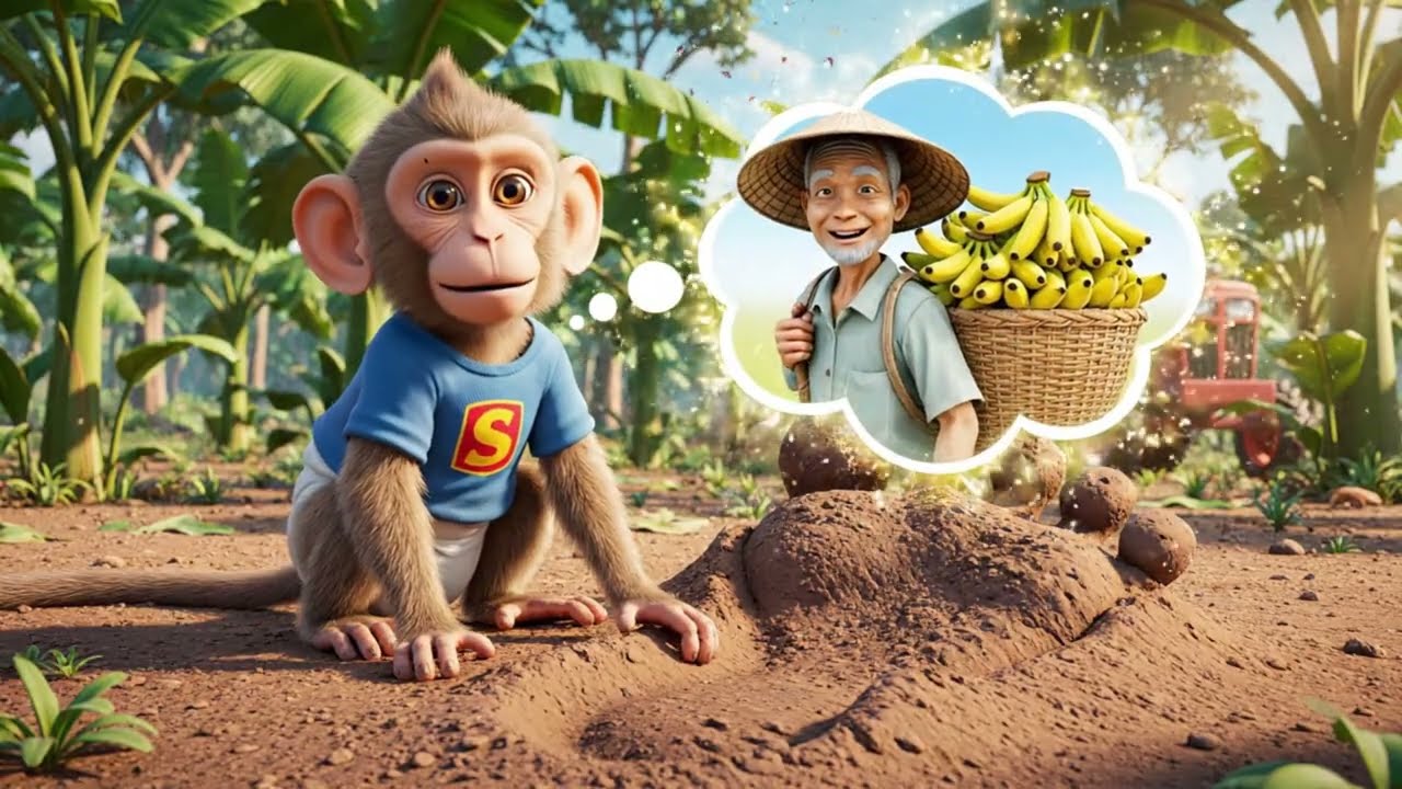 Smart Monkey Uses His Tractor to Catch the Thief at the Banana Farm