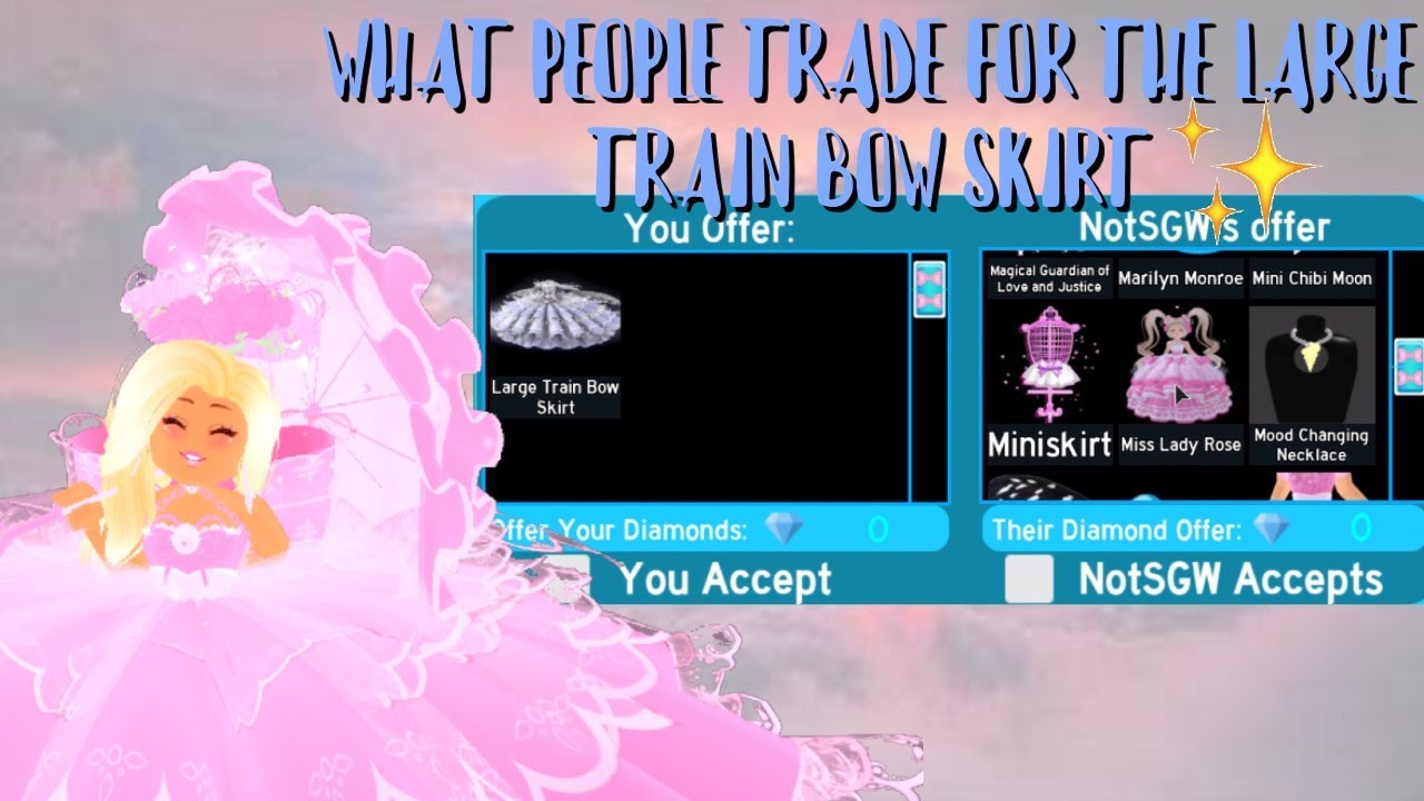 What People Trade For The Large Train Bow Skirt Roblox Royale High Trading Youtube - roblox royale high large train bow skirt