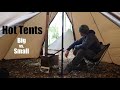 Hot Tents - Big Vs. Small.  OneTigris Rock Fortress Tent and Tiger Roar Stove. Tent Stove Sausages.