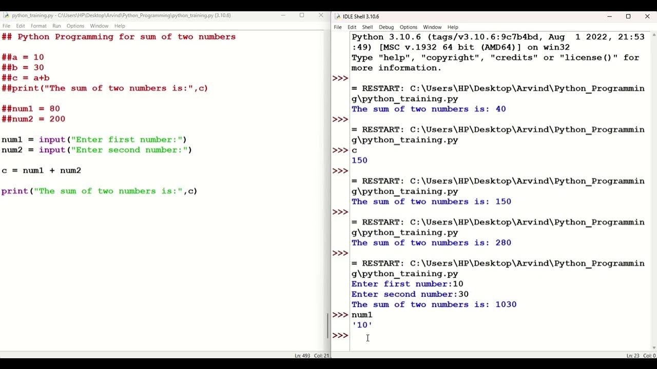 001: sum of two numbers python program - YouTube