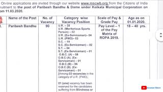 Paribesh bondhu & Dome recruitment of Kolkata municipal corporation 2020