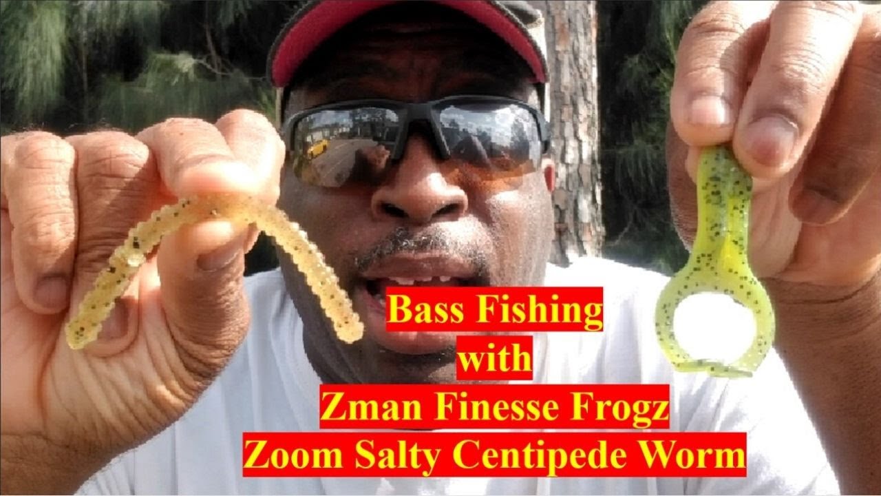 Bass fishing with Z-man finesse frogz and Zoom Salty Centipede