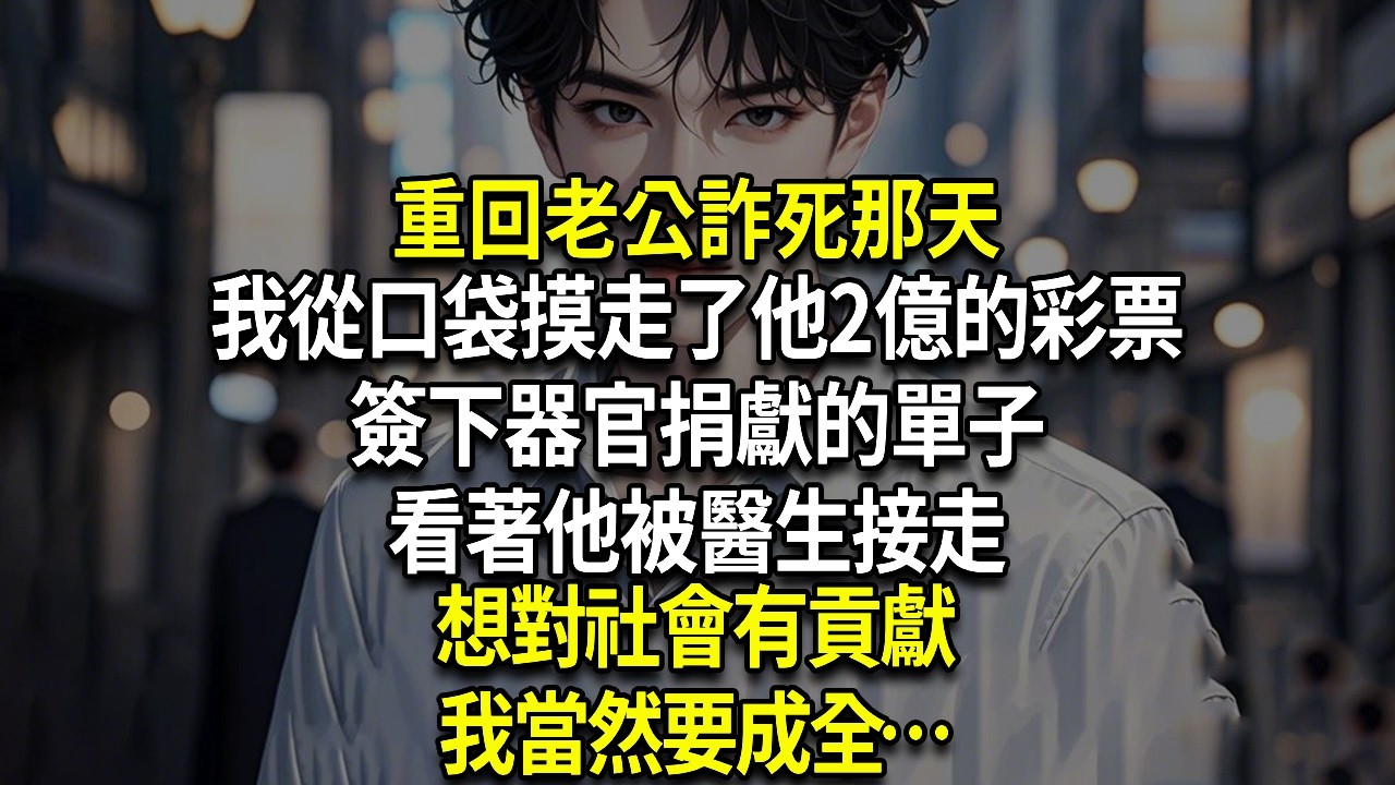 重回老公詐死那天，我從口袋摸走了他2億的彩票，簽下器官捐獻的單子，看著他被醫生接走想對社會有貢獻我當然要成全…