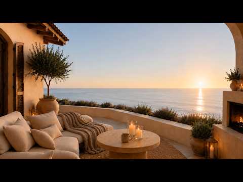Cozy Beachfront Patio at Sunrise ☀️ Fireplace & Ocean Waves (3 Hours) — video thumbnail