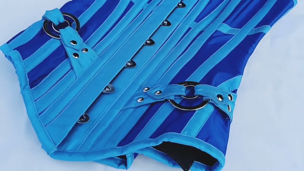 Dylan Blue & Turquise Silk Taffeta Body Shaper Overbust Steel Boned Corset Top 