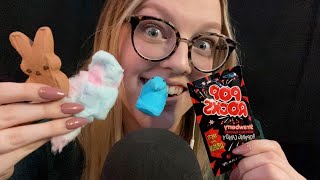 ASMR - Eating Easter Candy - squishy mouth sounds, marshmallow peeps, pop rocks, cotton candy screenshot 5
