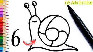 How to turn Number 6 into a Cartoon SNAIL ! Fun with Number Drawing for kids