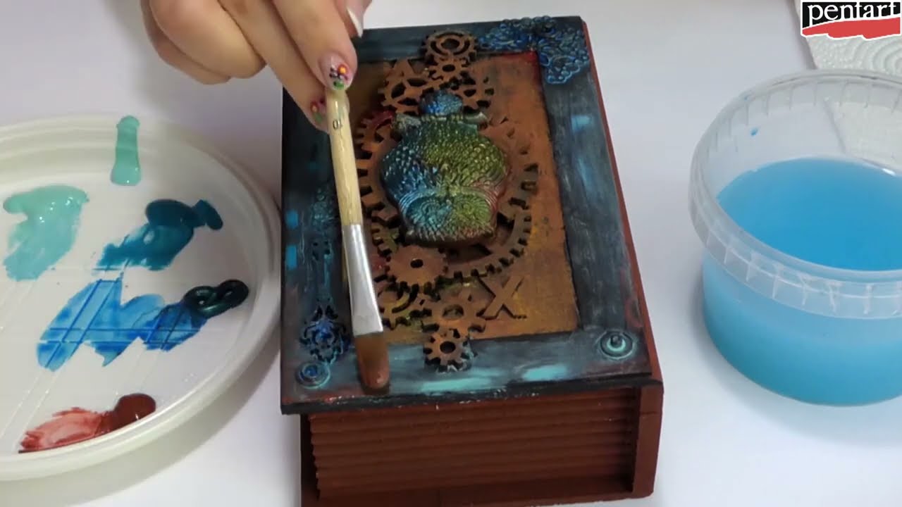 Papiron dekorálás videó: Egyedi baglyos steampunk doboz készítése Pentart