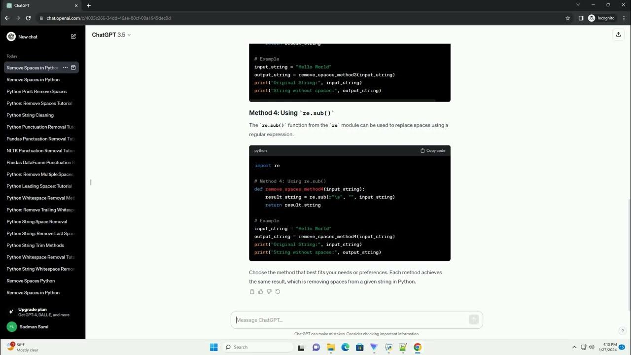Remove space in string in python youtube