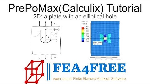 PrePoMax (Calculix) Tutorial - 2D Example - Plate with elliptical hole FEA4Free
