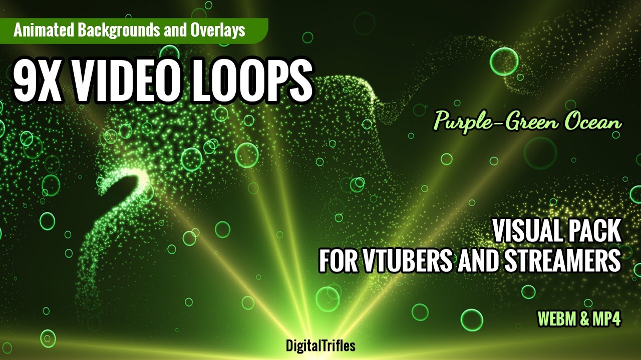 Video Loops, Stream Overlays & Backgrounds, VTuber and Streamer Visual, VJ Loops, Purple-Green Ocean