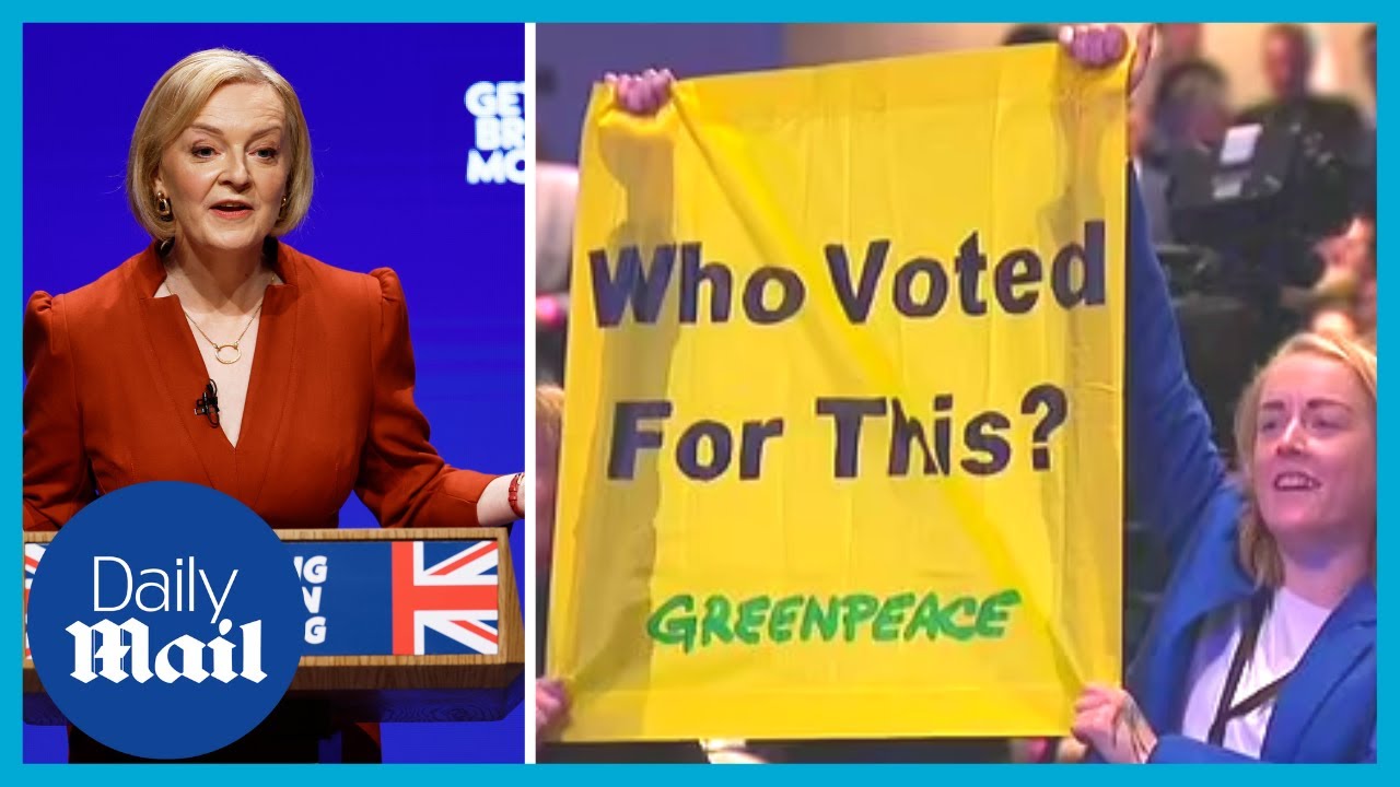 ‘Who voted for this?’ Moment Greenpeace protesters heckle Liz Truss during speech at Conference