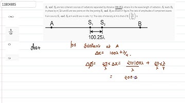 `S_1 and S_2` are two coherent sources of radiations separated by distance `100.25 lambda`, where