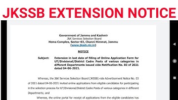 JKSSB  Notification No.3 Of 2021 Extension date