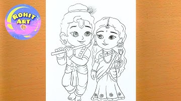 Radha Krishna Drawing Tutorial Sketch | Krishna Drawing | Radha Krishna Drawing Easy Step By Step 