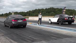 BMW M5 F90 xDrive vs BMW 525i E34 Coupe 3.0T 1/4 mile drag race