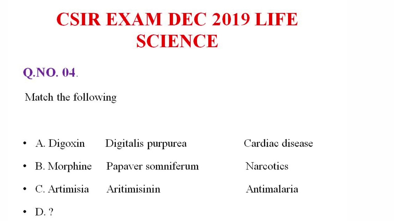 DECEMBER 2019 QUESTION PAPER WITH ANSWER KEY (LIFE SCIENCE