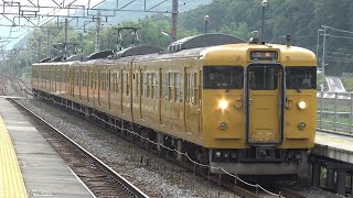 【4K】JR山陽本線　普通列車115系電車　ｵｶD-14編成+ｵｶD-06編成　有年駅到着