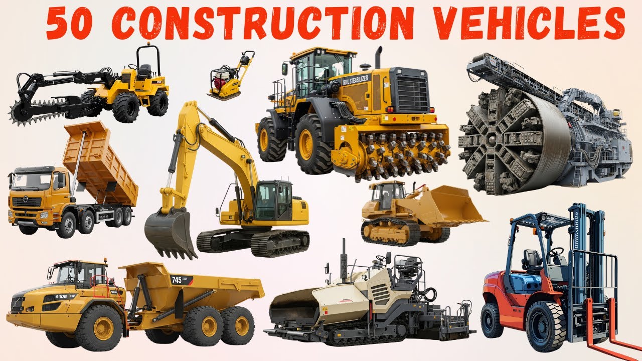 Construction Vehicles Names for Kids | Dump Truck, Excavator, Bulldozer ...