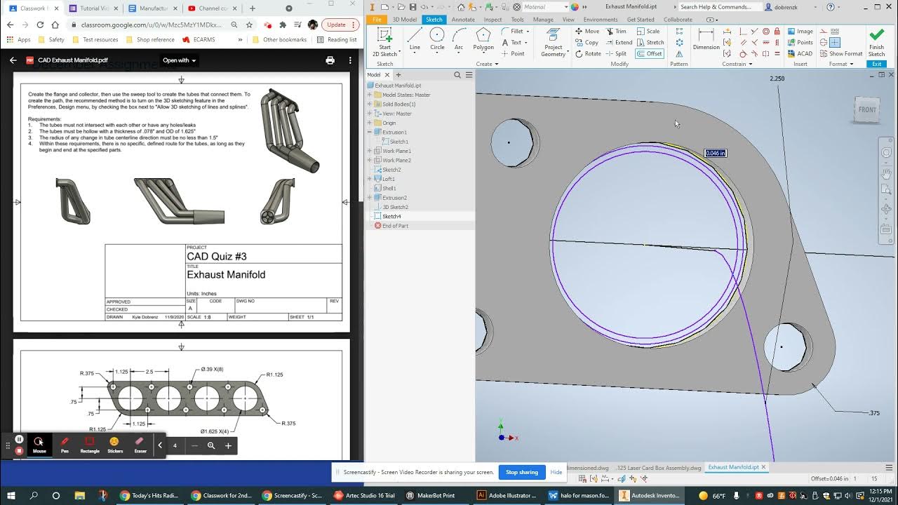 Create a 3D sweep path using the 3D sketch option on Autodesk Inventor ...