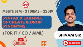 Syntax & Example of Create & Drop Synonyms | MSBTE SEM 3 - DBMS | 22319 | SY DIPLOMA